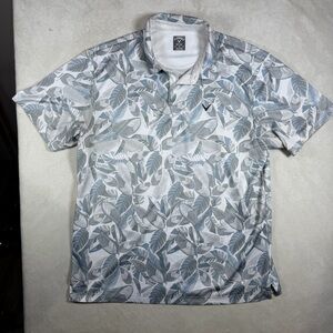 Callaway XL White and Gray Leaf Print Performance Polo Golf Shirt